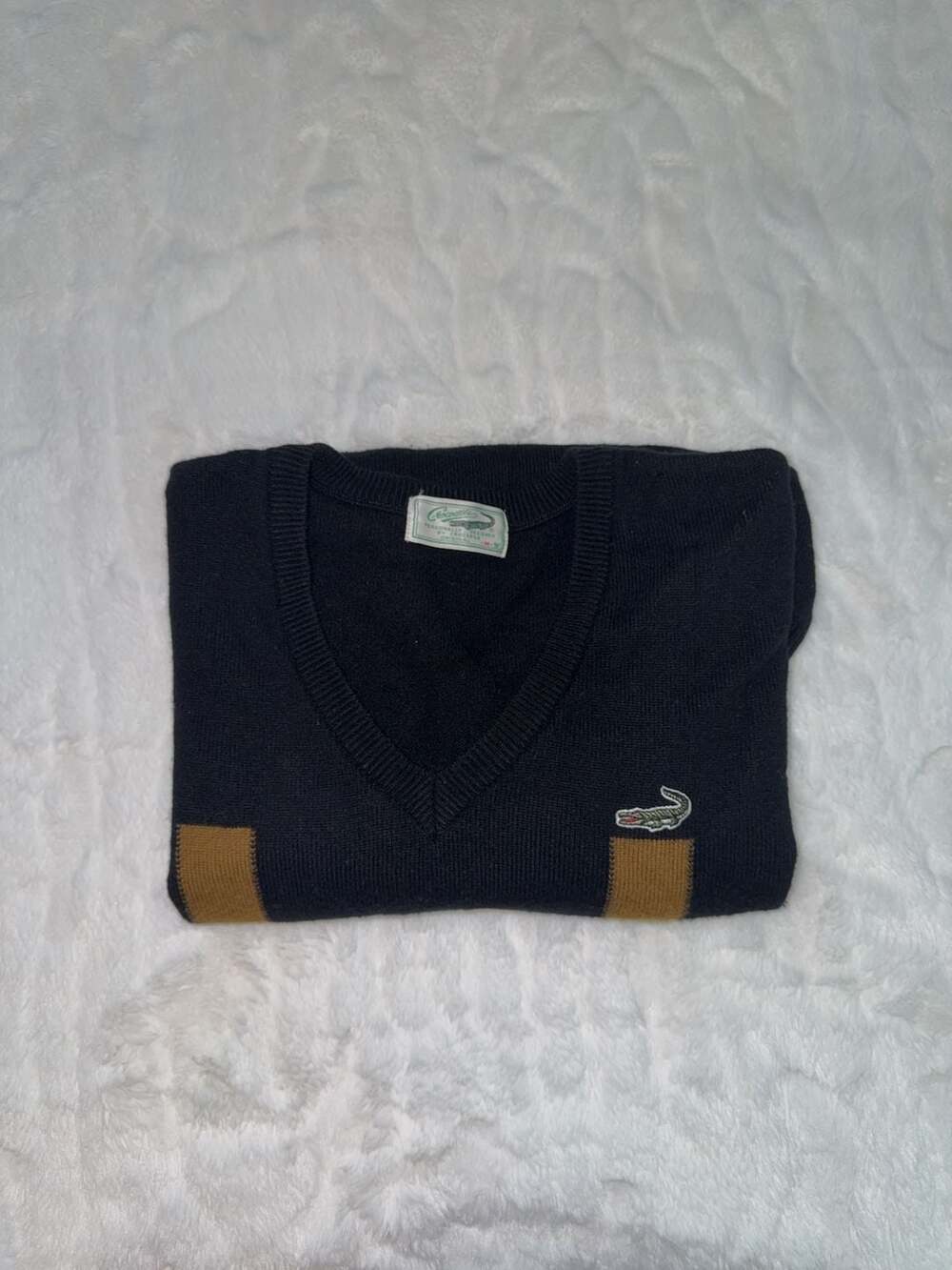 Crocodile V-Neck Sweater Black Striped Size M